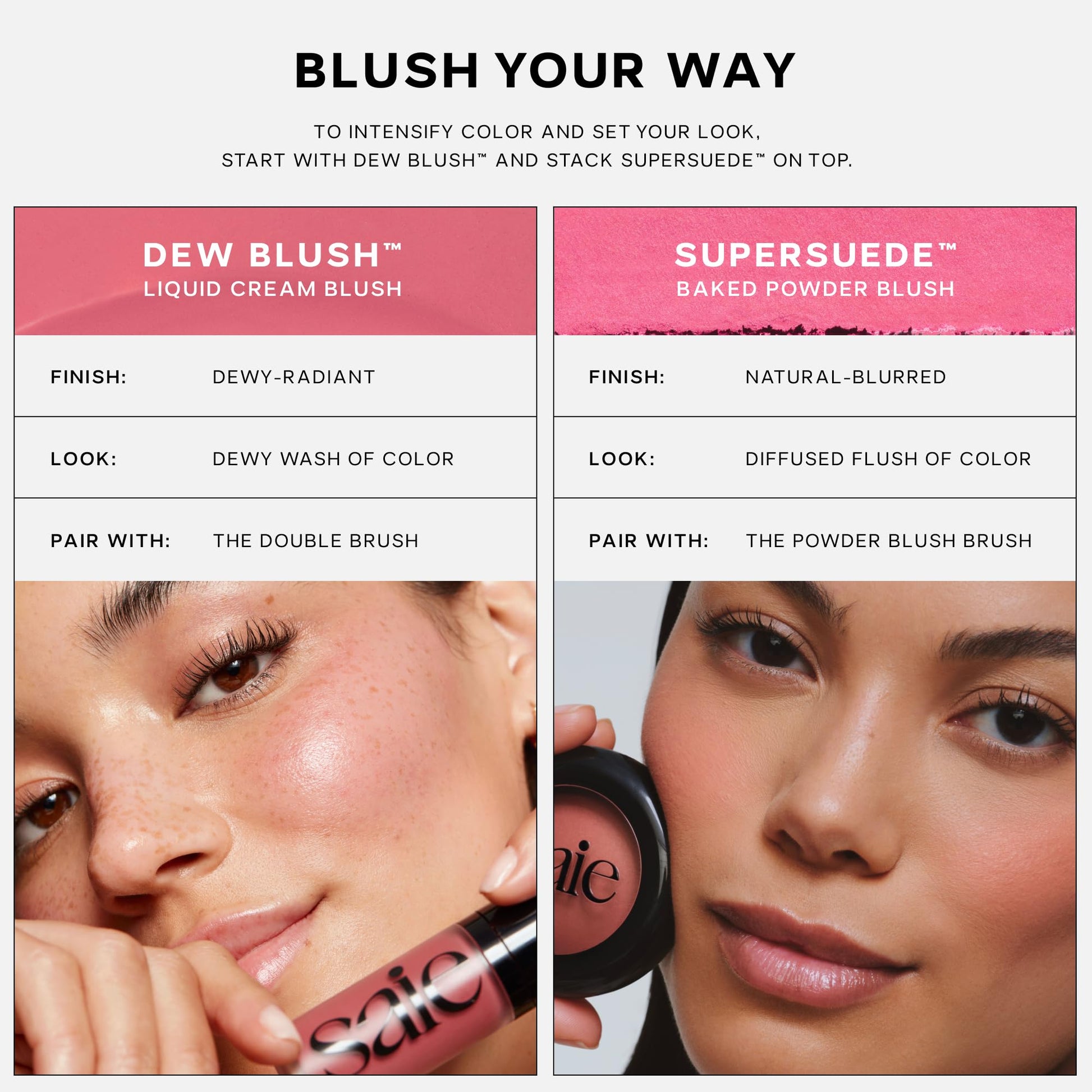 Saie Blush & Brush Duo - SuperSuede Baked Blush in Amore (.01 oz) & Powder Blush Brush - Talc-Free, Moisturizing Blush with Vegan, Fluffy Brush for Seamless Application SaieBuy Supplements Australia