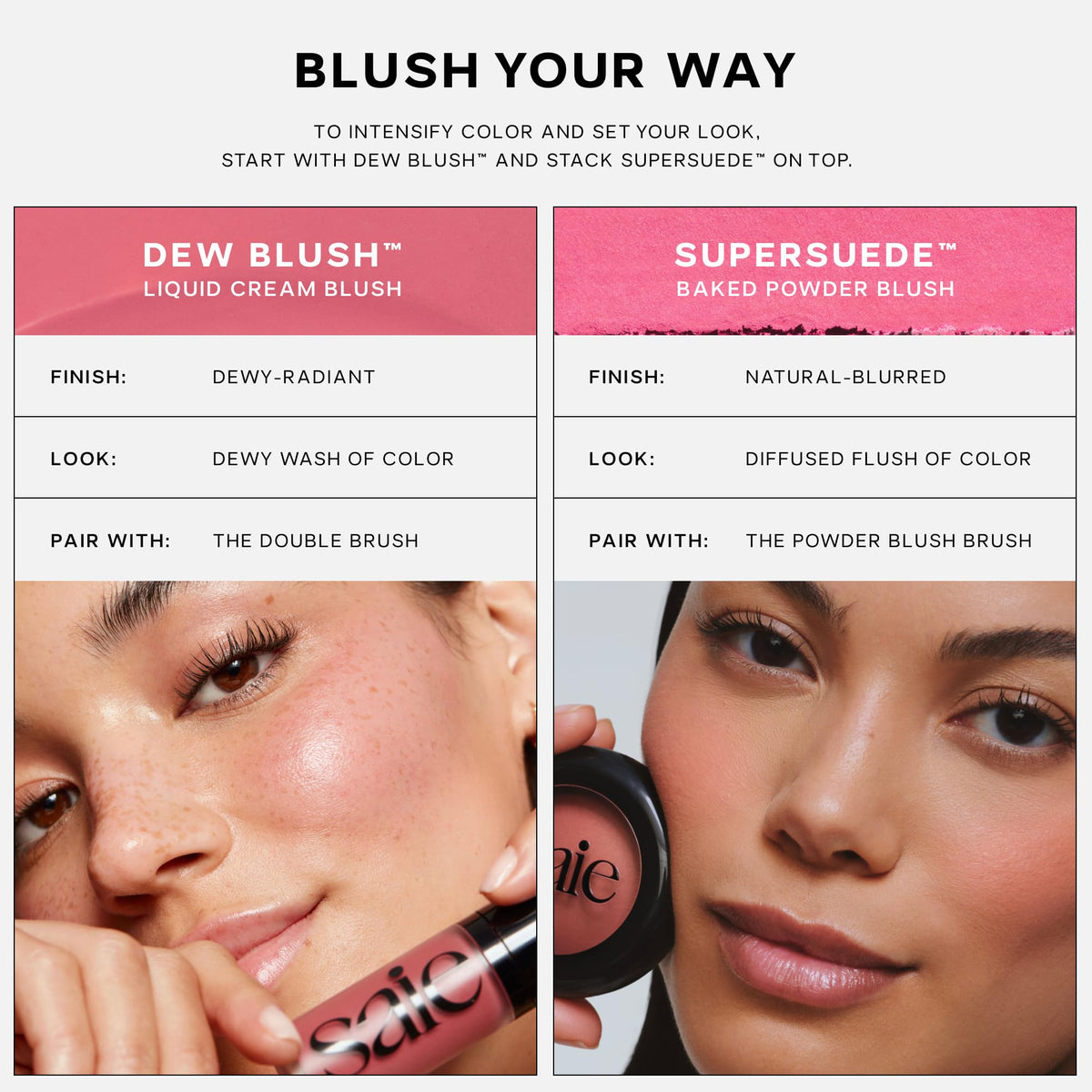 Saie Blush & Brush Duo - SuperSuede Baked Blush in Mia (.01 oz) & Powder Blush Brush - Talc-Free, Moisturizing Blush with Vegan, Fluffy Brush for Seamless Application SaieBuy Supplements Australia
