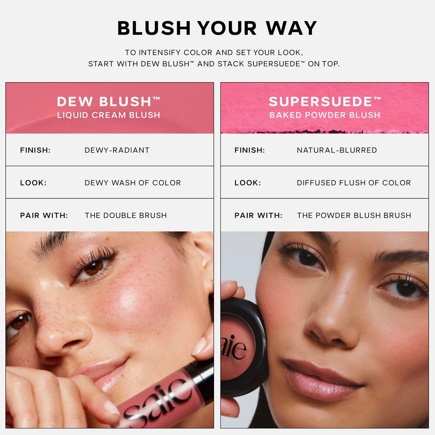 Saie Blush & Brush Duo - SuperSuede Baked Blush in Stella (.01 oz) & Powder Blush Brush - Talc-Free, Moisturizing Blush with Vegan, Fluffy Brush for Seamless Application SaieBuy Supplements Australia