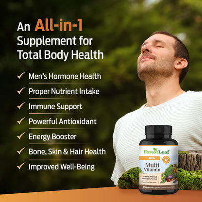 ForestLeaf Daily Vitamin Multivitamin for Men, Multi-Vitamin for Men - Mens Multivitamins & Multiminerals Supplement | All Essential Vitamins Needed for Health, Longevity & Energy | 60 Veg Caps ForestLeaf buy supplements Au