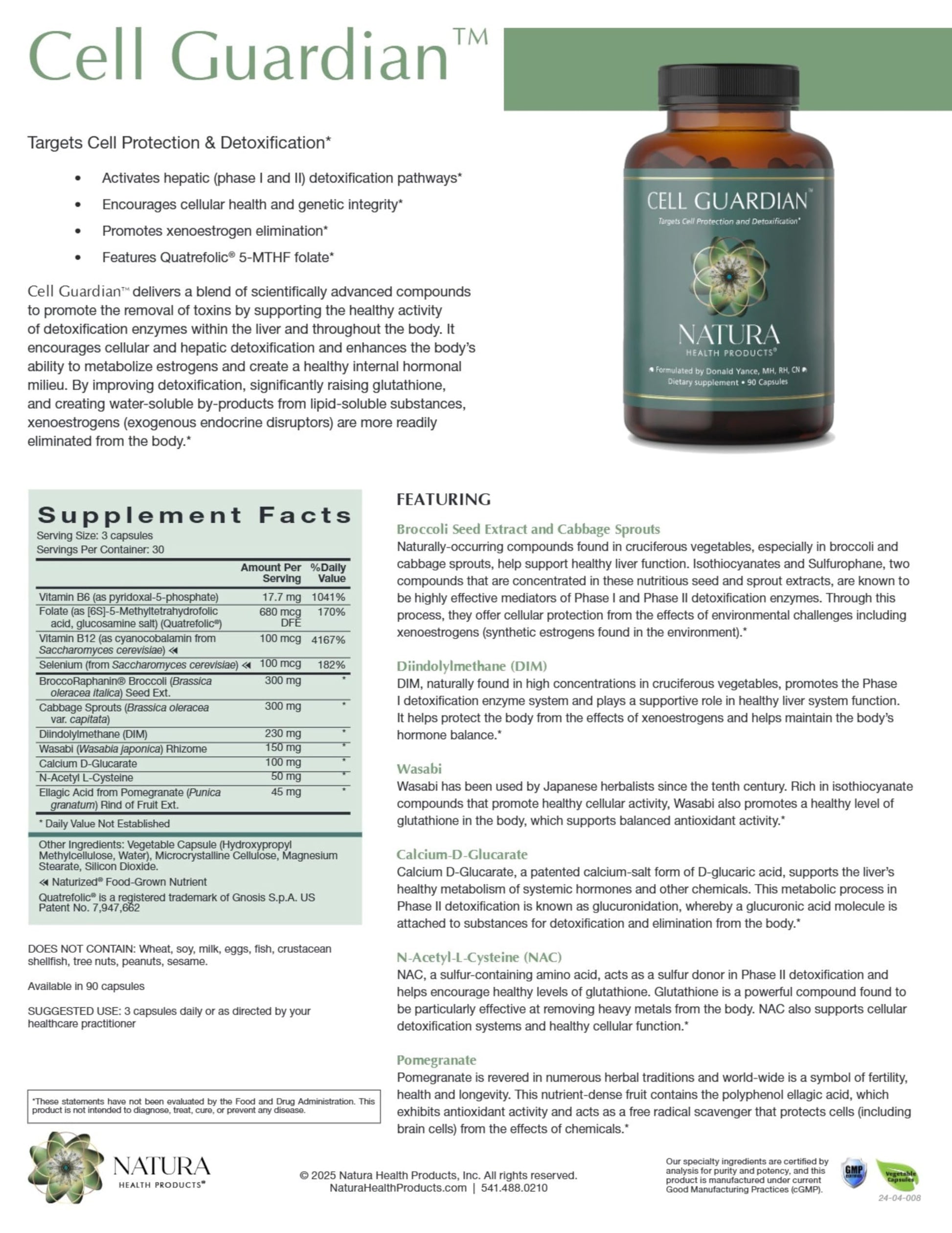 Natura Health Products Cell Guardian Supplement - Targets Cell Protection & Detoxification - Featuring Broccoli Seed Extract, Cabbage Sprouts, Diindolylmethane (DIM), & Wasabi (90 Capsules) Natura Health Products buy supplements Au
