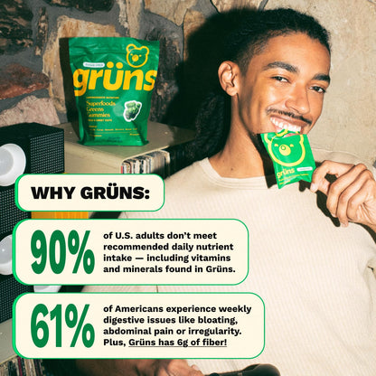 Gruns Adult Super Greens Multivitamin Gummies, Superfood Gummy Vitamins for Women and Men with Spirulina, Chlorella, Adaptogens & Prebiotic Fiber for Digestive Health (28 Count) Grüns buy supplements Au