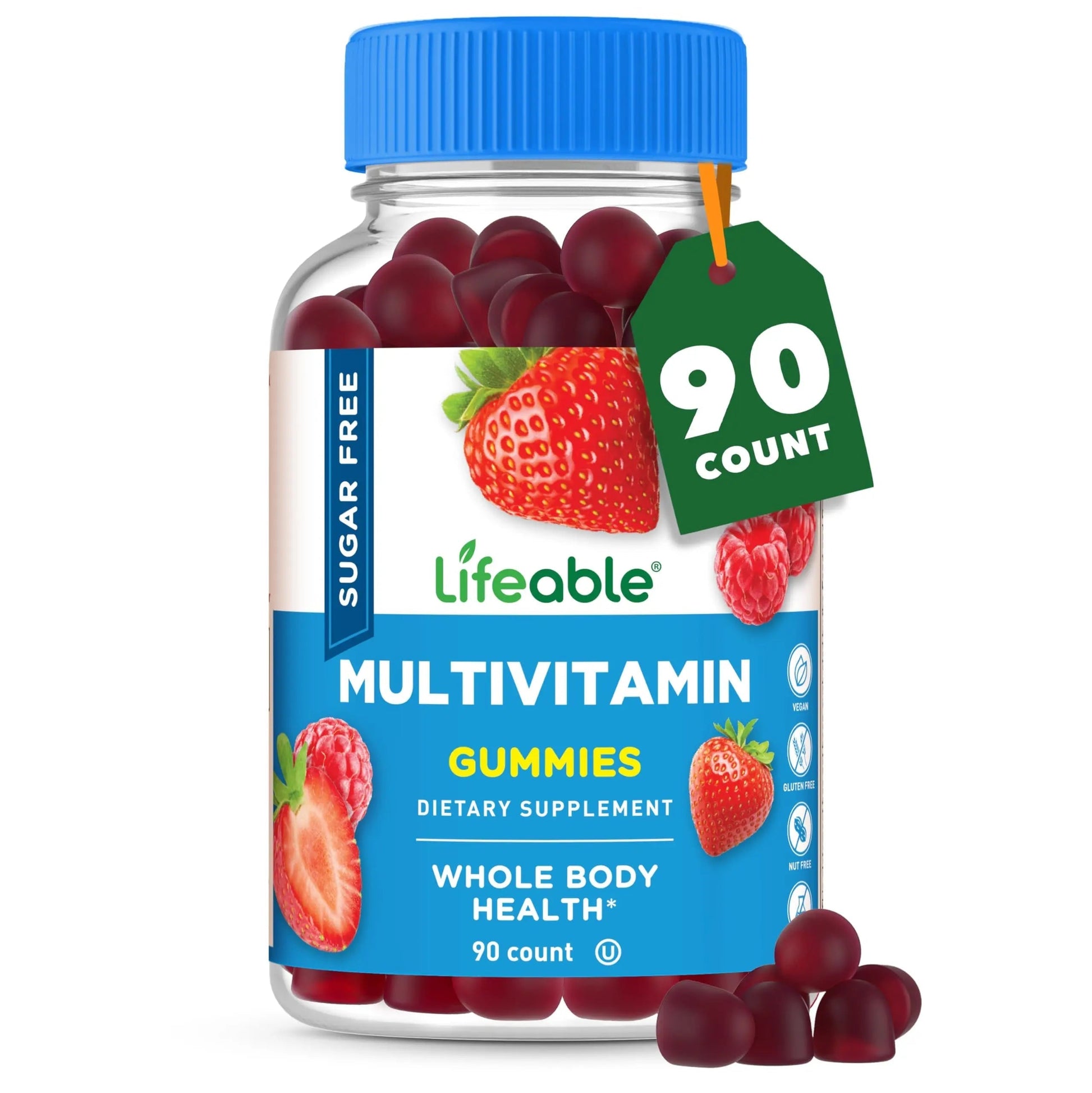 Lifeable Sugar Free Multivitamin Gummies | with Iron Vitamin A, C, D, E, Niacin, B6, Folate, B12, Biotin, Pantothenic Acid, Zinc | Lifeable