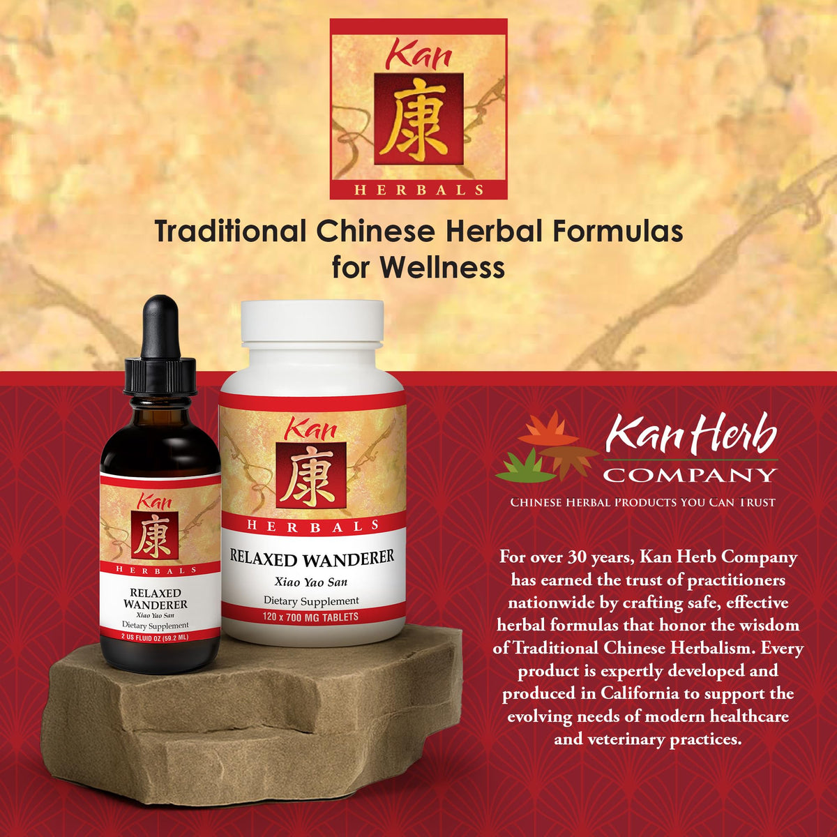 Kan Herbs Company Relaxed Wanderer – Traditional Chinese Herbal Formula to Support Mood, Digestion, and Menstrual Balance, Nourishes Blood, Eases Occasional Tension and Fatigue, 120 Tablets Kan HerbBuy Supplements Australia
