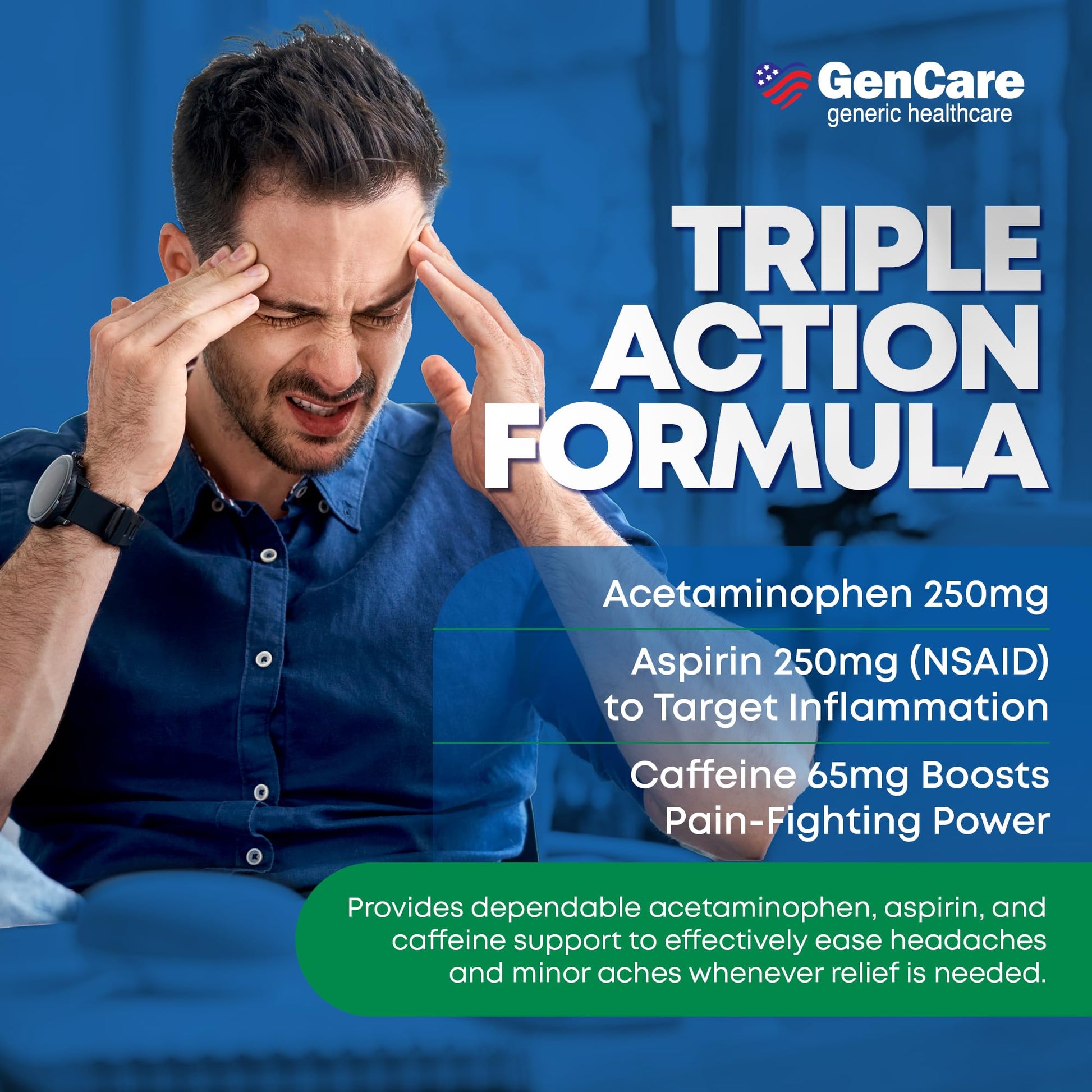 GenCare - Headache Relief Acetaminophen with Aspirin (NSAID) & Caffeine (300 Caplets) Value Pack | Head Pain, Muscle Aches, Back Pain & Body | Generic ExcedrEn Extra Strength GenCare buy supplements Au