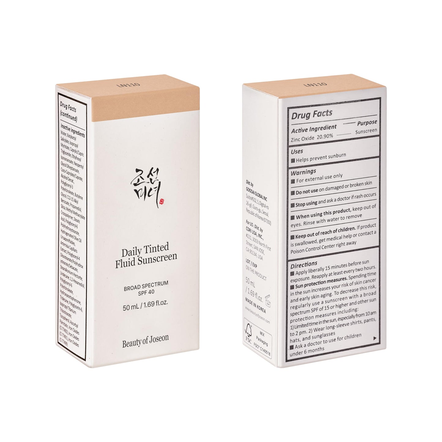Beauty of Joseon Daily Tinted Fluid Sunscreen 12 Shades for Face Moisturizing Broad Spectrum SPF 40 Korean Skincare 50ml, 1.69 fl.oz #LN110