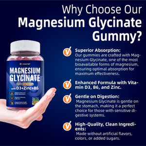 Magnesium Glycinate 500mg/250mg for Adults Teens - Plus D3,B6 & Zinc - Magnesium Glycinate Gummies,High Absorption - Support for Relaxation,Brain,Bone & Immunity Health - Sugar Free - 120Cts LerinettiaBuy Supplements Australia