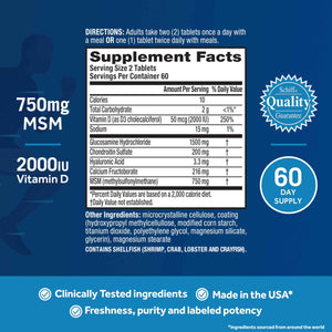 Move Free Advanced Glucosamine Chondroitin MSM + Vitamin D3 Joint Support Supplement, Supports Mobility Comfort Strength Flexibility & Bone + Immune Health - 120 Tablets (40 servings)*
