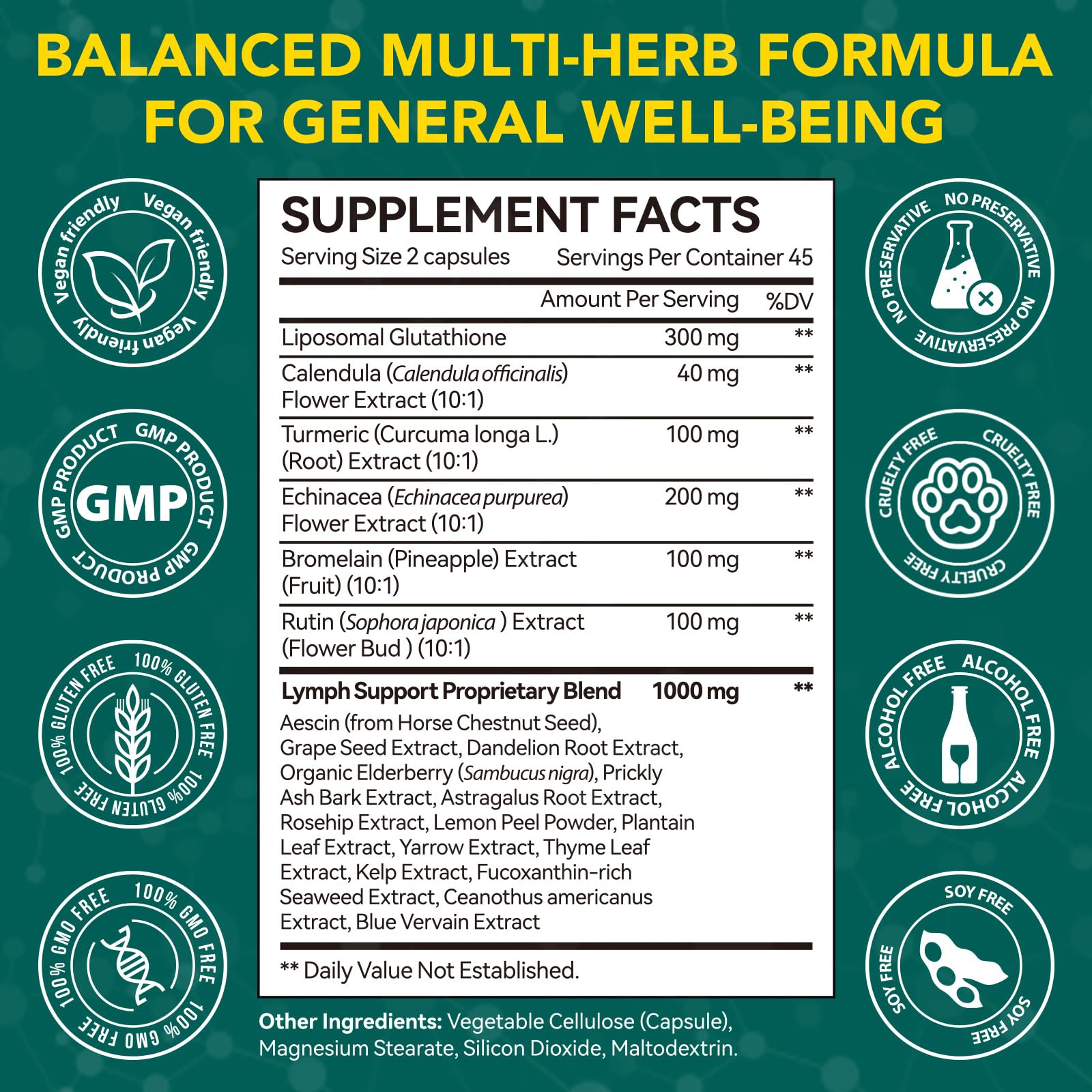 Lymphatic Drainage Supplements, Lymphatic Drainage Capsules Supplement - Wellness Complex Formula 21 in 1 - Aescia, Turmeric, Bromelain, Echinacea & More - Lymph System Support Capsule Easy Store OMZOK buy supplements Au