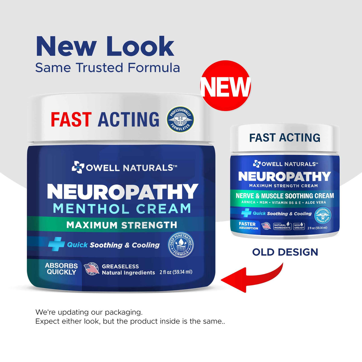 Owell Naturals Neuropathy Cream Extra Strength – Fast Absorbing Cooling for Leg, Feet & Hands – Advanced Soothing Formula with Aloe Vera, Arnica, MSM & Vitamin B6 – Made in USA, 2 fl oz