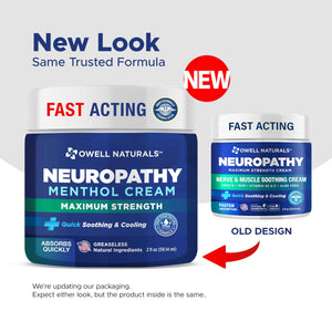 Owell Naturals Neuropathy Cream Extra Strength – Fast Absorbing Cooling for Leg, Feet & Hands – Advanced Soothing Formula with Aloe Vera, Arnica, MSM & Vitamin B6 – Made in USA, 2 fl oz