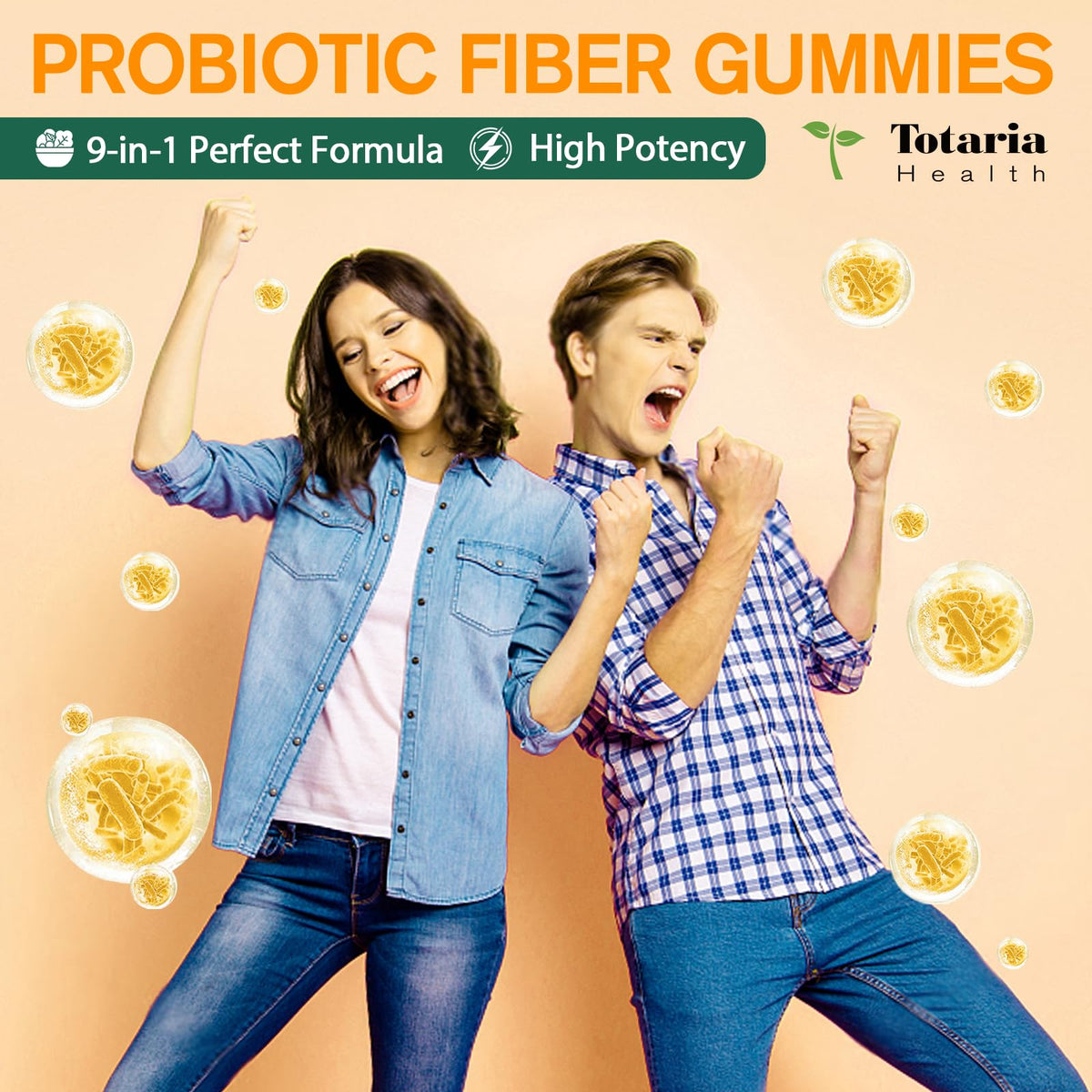 9-in-1 Probiotic Prebiotic Fiber Gummies for Adults & Teens, Fiber Supplement Pro with 5 Billion CFU Bacillus Coagulans, Psyllium Husk, FOS, Inulin, ACV for Digestion - PrimeBioHealth - canada supplements