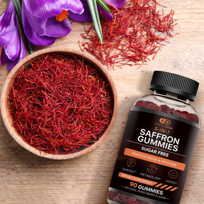 Effective Nutra Saffron Gummies for Adults 88.5mg - Mood Support & Stress Relief with GABA, Passion Flower - 5-in-1 Formula - Sugar-Free, Vegan, Non-GMO, Made in USA - 90 Count (45-Day Supply)