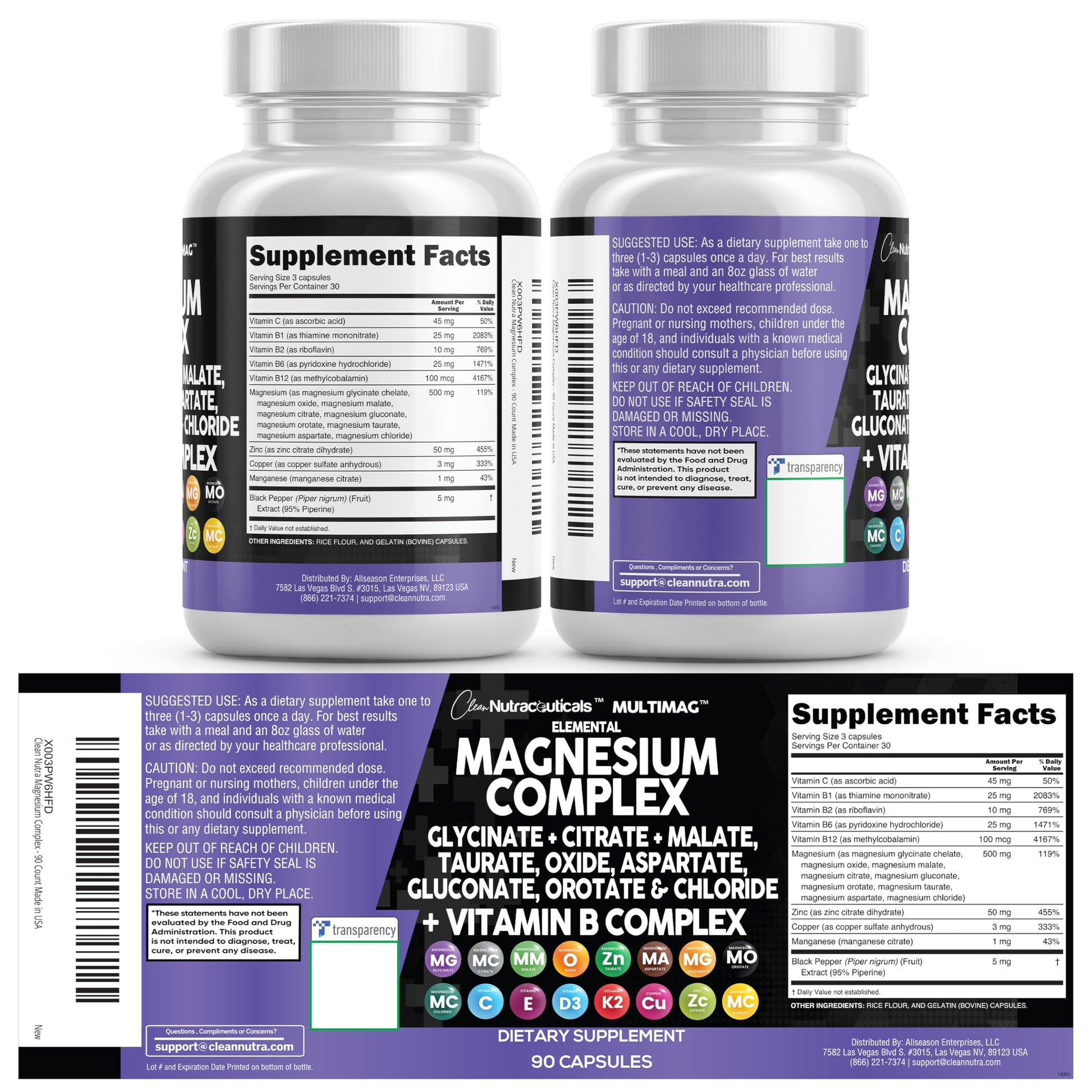 Clean Nutraceuticals Magnesium Complex with Magnesium Glycinate Citrate Malate Oxide Taurate Aspartate Orotate & Mag Chloride, Zinc Copper Manganese (90 Count (Pack of 2)) Clean Nutraceuticals buy supplements Au