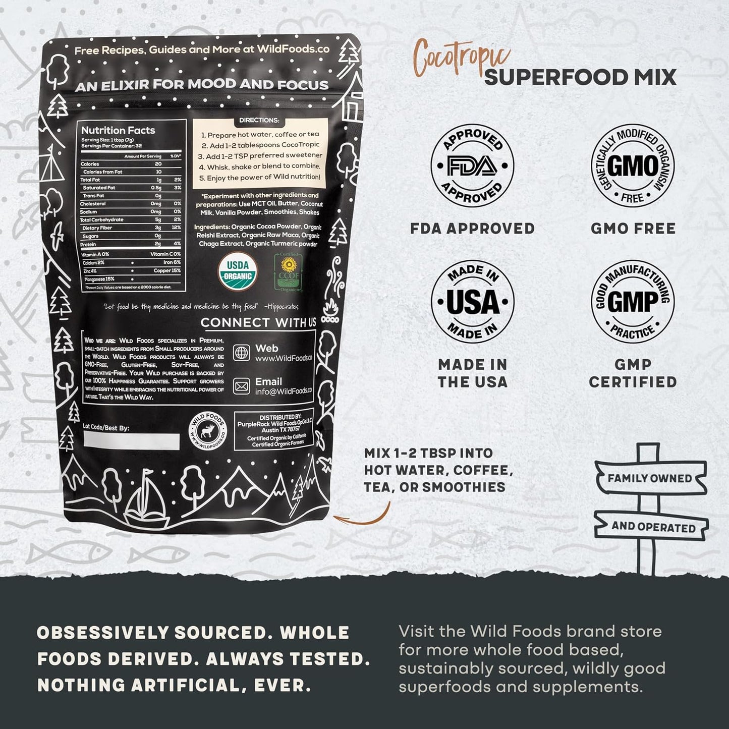 Cocotropic Organic Mushroom Cacao Mix (8oz) & Colostrum Powder (5.22oz) Bundle for Gut Health and Energy