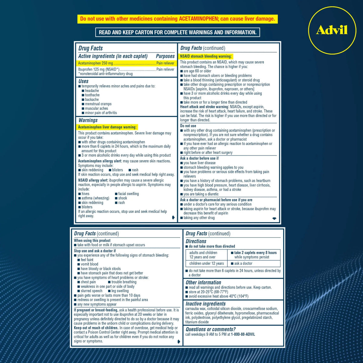 Advil Dual Action With Acetaminophen And Ibuprofen (2 Dose Equivalent) For 8 Hour Pain Relief, Coated 144 Ct Caplets And 2 Ct. Sample Of Advil PM AdvilBuy Supplements Australia