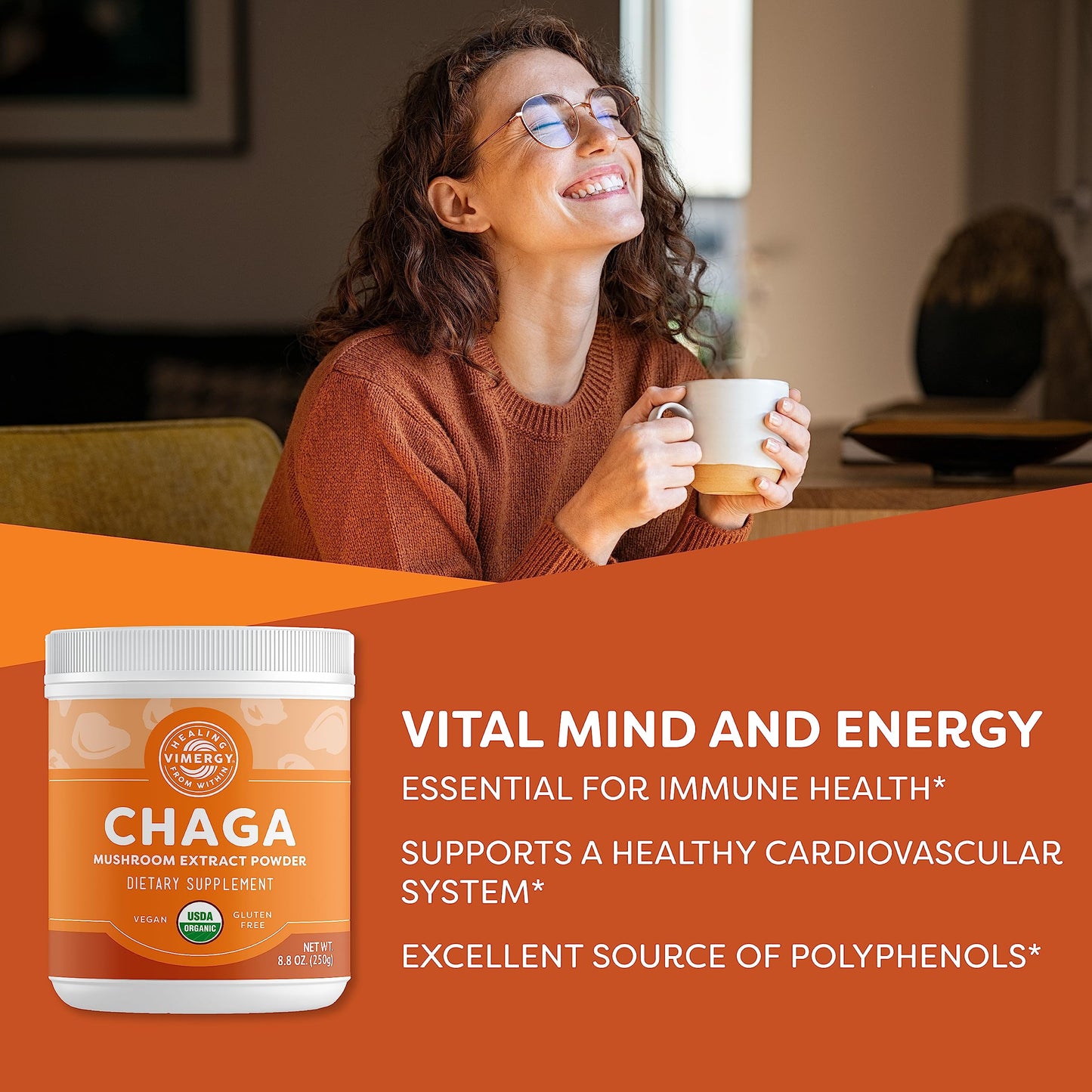 Vimergy Chaga Capsules – Superfood Cellular Support* – Cardiovascular Health Benefits* – Kosher, Vegan, Gluten-Free – 90 Capsules
