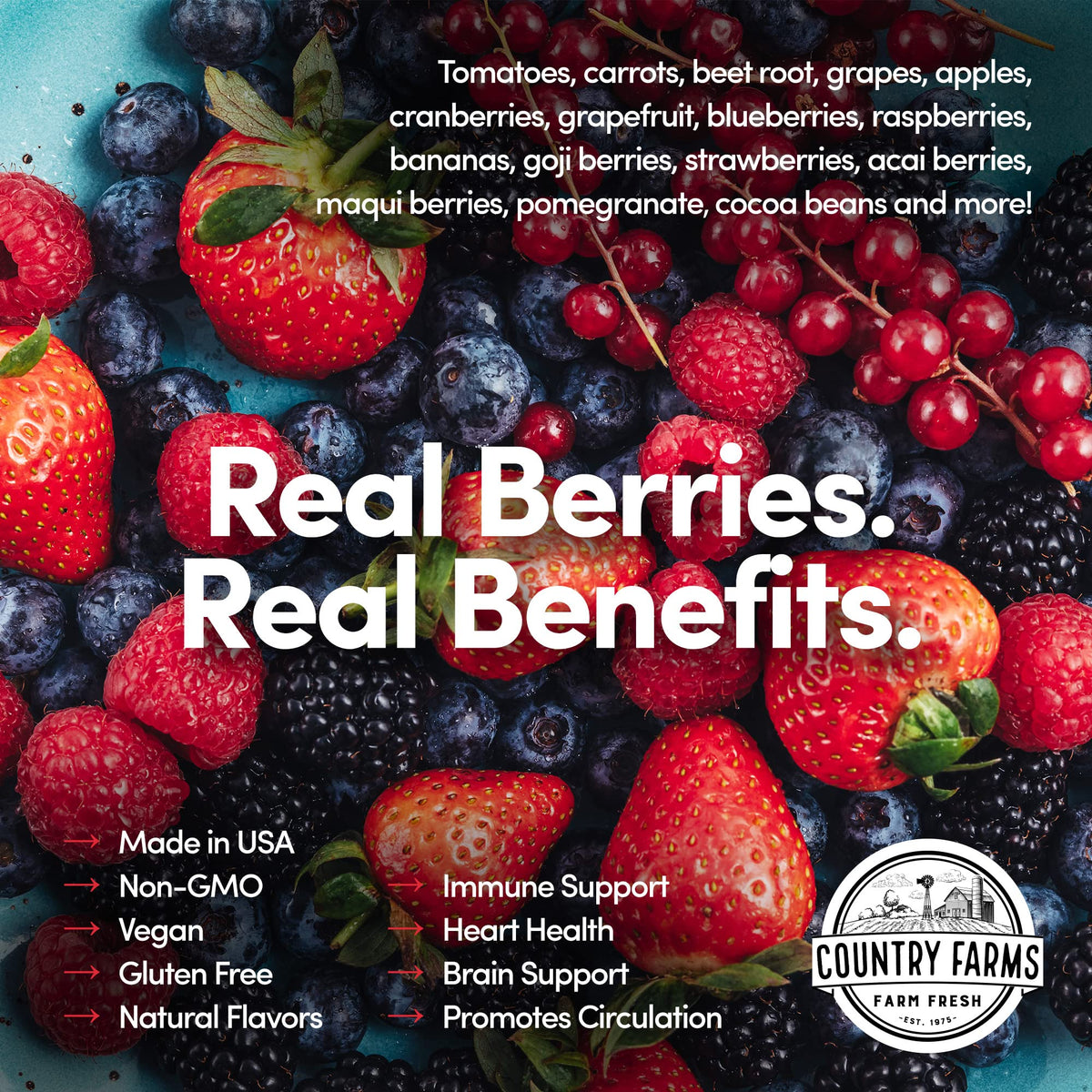 COUNTRY FARMS Super Reds, Energizing Polyphenol Superfood, 48 Super Fruits and Berries, Powerful Antioxidants and Polyphenols, Supports Energy, 20 Servings, Mixed Berry Flavor Country FarmsBuy Supplements Australia