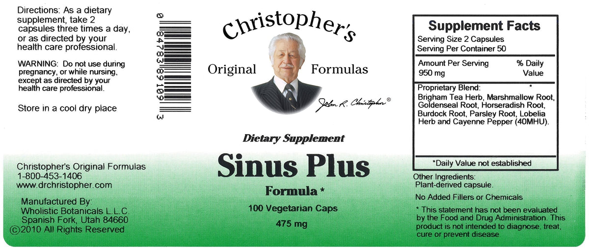 Christopher's Original Formulas Sinus Plus, Sinus Support Capsules, Whole Herb Synergistic Blend, 100 Count Christopher's Original FormulasBuy Supplements Australia