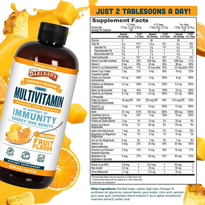 Barlean's Liquid Multivitamin for Women, Men & Kids, 21 Essential Vitamins & Minerals, Includes Biotin, B-Complex Barlean's