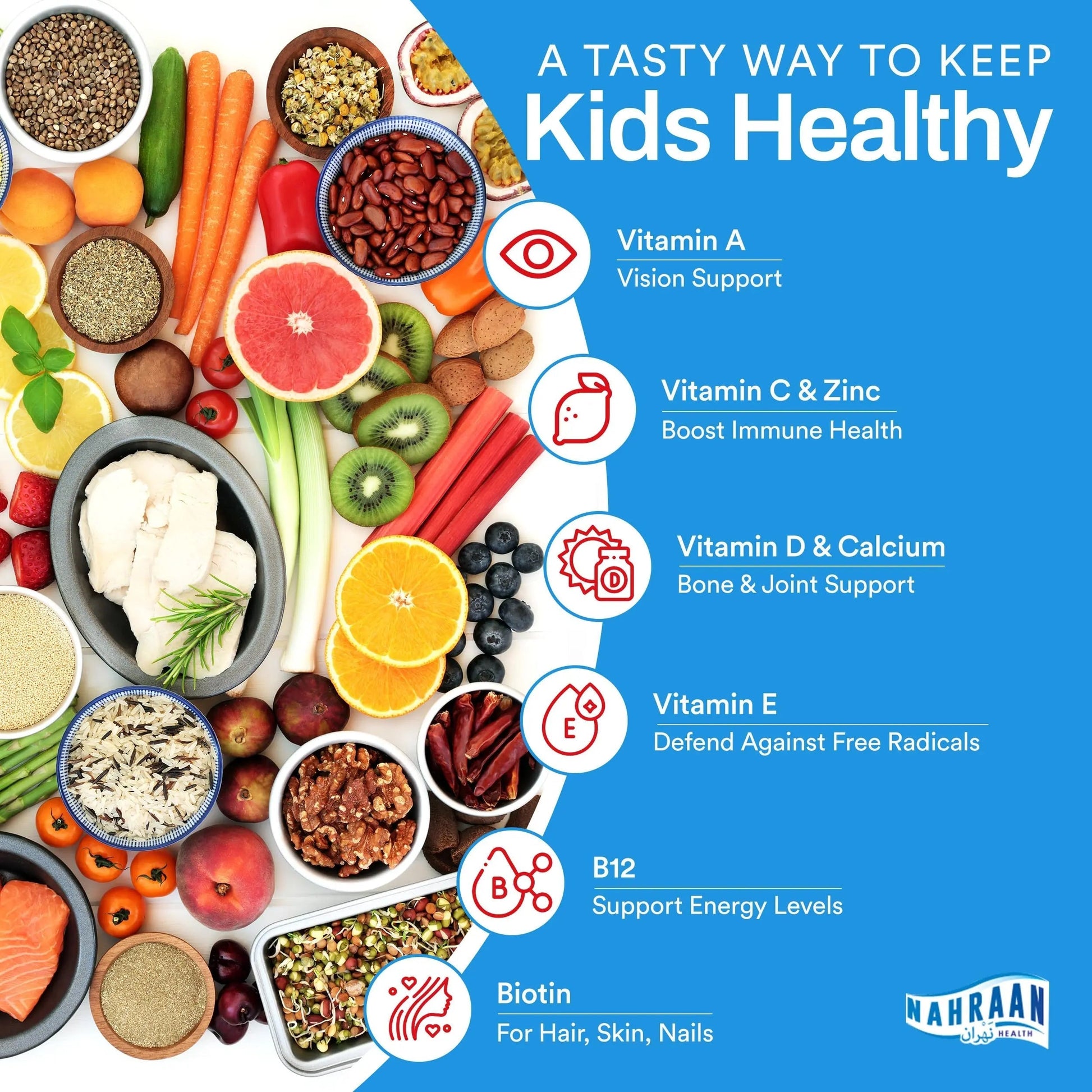 NAHRAAN HEALTH Halal Vitamins for Kids - Halal Multivitamins for Kids Vitamin A, C, D, E, B6, B12 - Non-GMO Vegetarian, Halal Gummies - 90 Count NAHRAAN HEALTH