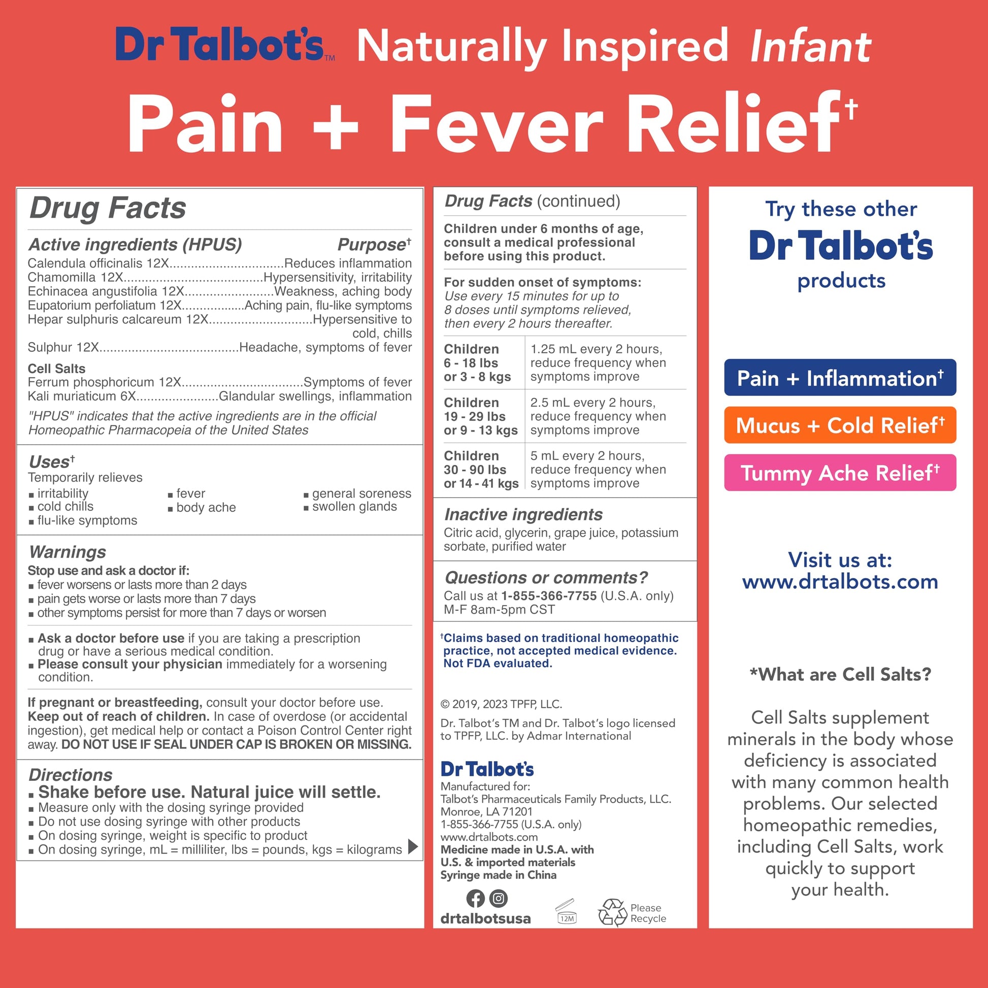 Dr. Talbot's Infant Pain and Fever Relief Liquid Medicine - 4 fl oz - 6+ Months - Grape Juice Flavor - No Alcohol, Dyes, or Parabens - Baby Essentials Dr. Talbot'sBuy Supplements Australia