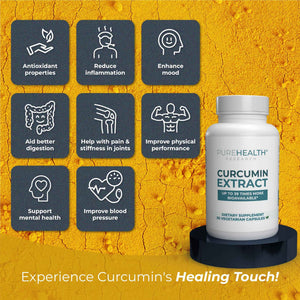 PUREHEALTH RESEARCH Curcumin Extract - High Absorption Turmeric Supplement for Robust Immune Support - Joint Support for Overworked Joints and Muscles - Powered by Curcugen x39 Bioavailable - 1 Bottle