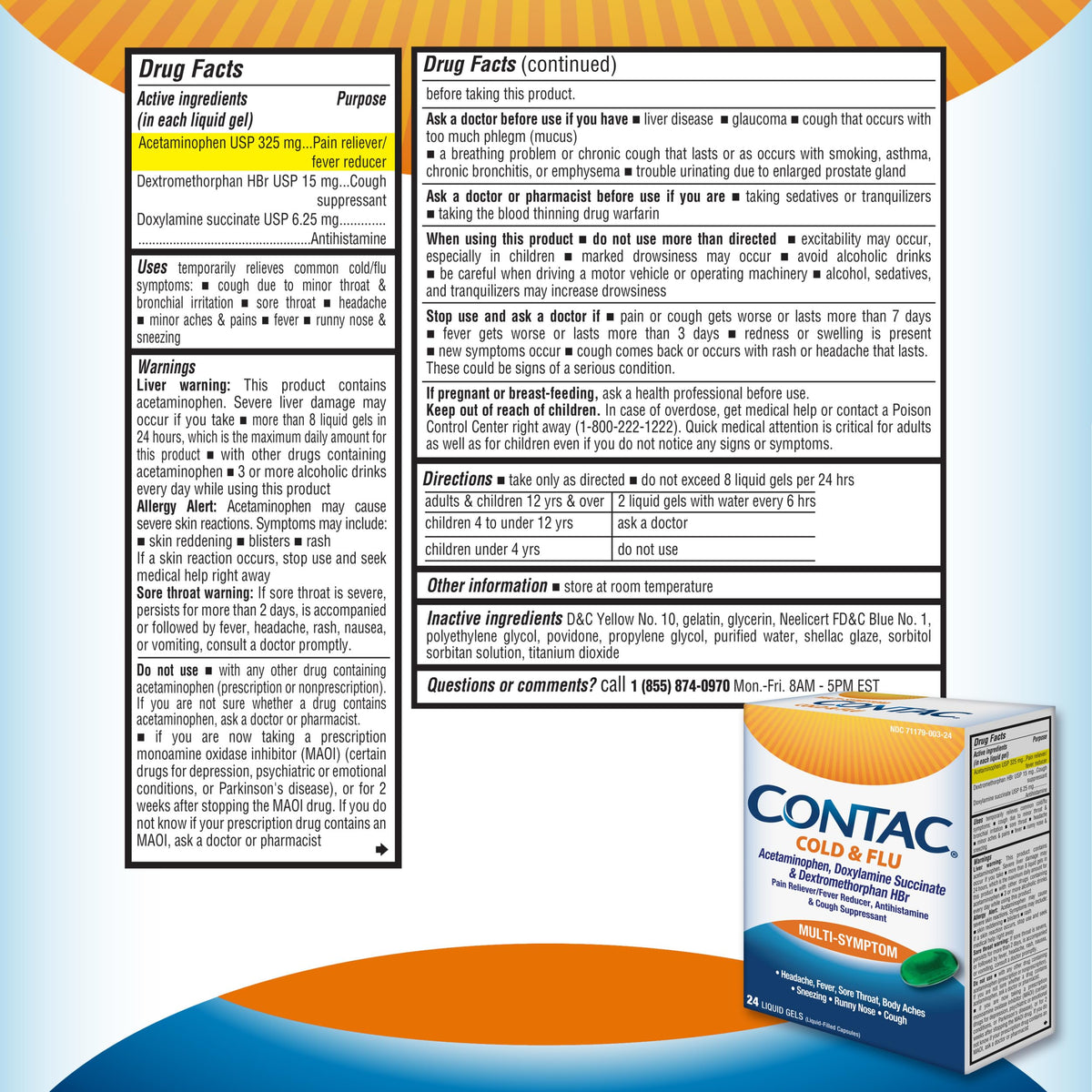 Contac Cold & Flu Medicine, Powerful, Multi-Symptom Relief for Pain, Fever, Sore Throat, Body Aches, Sneezing, Runny Nose & Cough, 24 Count Liquid Gels Contac buy supplements Au