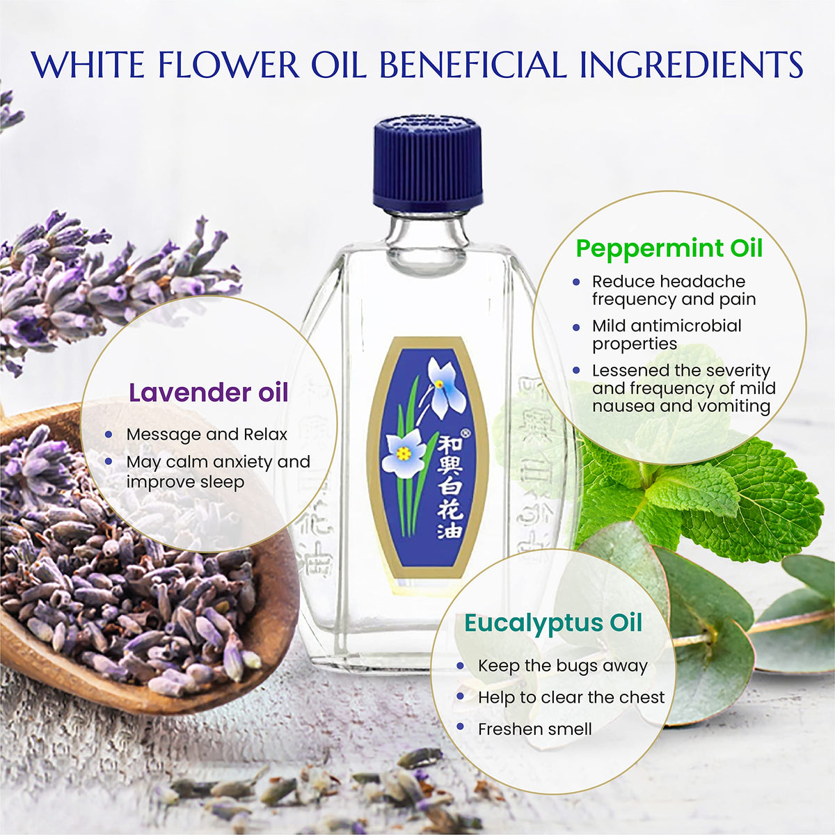 White Flower Analgesic Balm Embrocation Medicated Oil (Hoe Hin Pak Fah Yeow) (20ml/ Pack of 3) White FlowerBuy Supplements Australia
