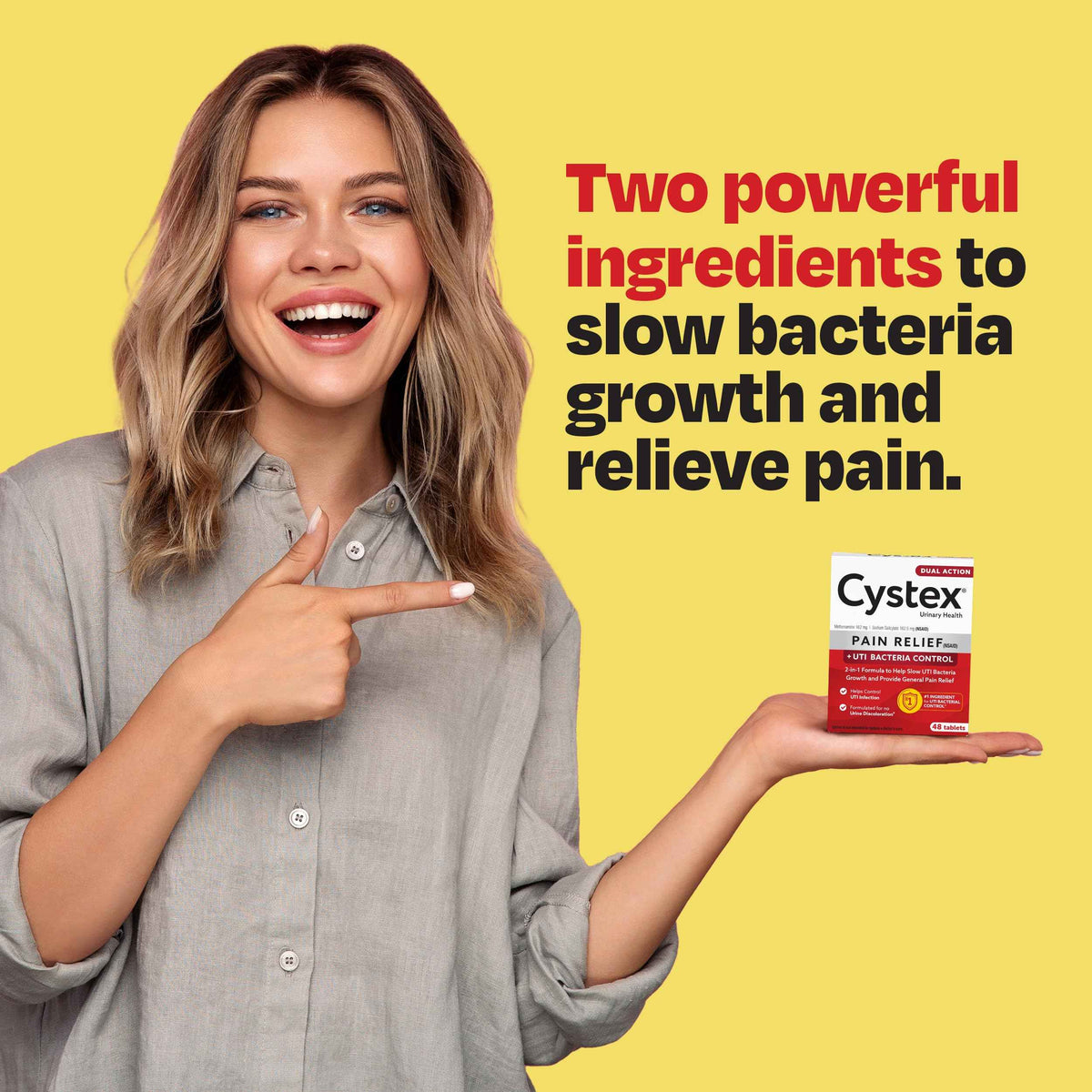 Cystex Dual-Action UTI Pain Relief & Prevention Tablets - 2-in-1 Formula Relieves Burning, Urgency, & Discomfort While Slowing Bacterial Growth - Non-Staining, Fast-Acting - 48-Count