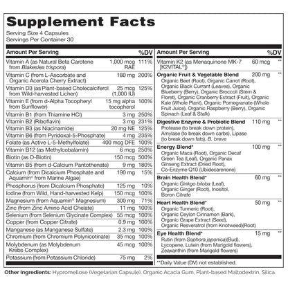 NATURELO Mens Multivitamins - Whole Food Multivitamin for Men with Vitamins, Minerals - 120 Vegetarian Capsules for Energy, Brain, Heart, Eye Health* NATURELO