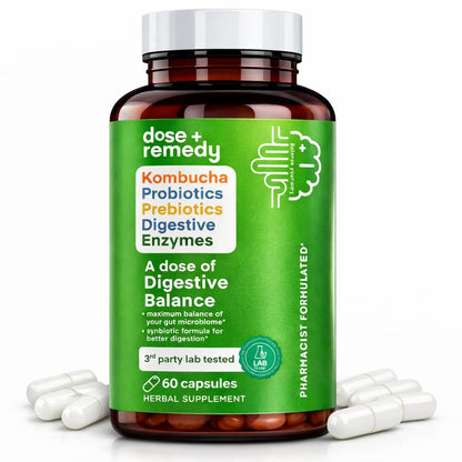 A dose of Digestive Balance-Gut Health Supplement-USDA-Kombucha, 7 Probiotic Strains and Prebiotics for Microbiome-Digestive Enzymes for Digestion - PrimeBioHealth - canada supplements