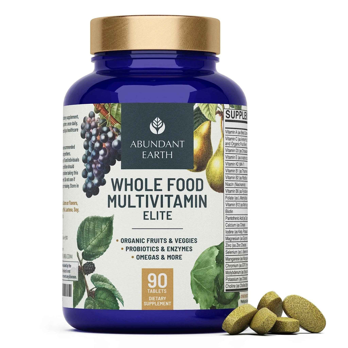 Abundant Earth Whole Food Multivitamin for Women, Daily Multi Vitamins Supplements for Men/Mens Multivitamins + B Complex, Probiotic Multi Enzyme