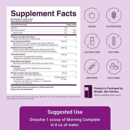 ActivatedYou Morning Complete Super Greens Powder Drink Mix - Gut Health Boost with Prebiotics, Probiotics, & Antioxidants - 10 Billion CFUs, Mixed Berry Flavor - PrimeBioHealth - canada supplements