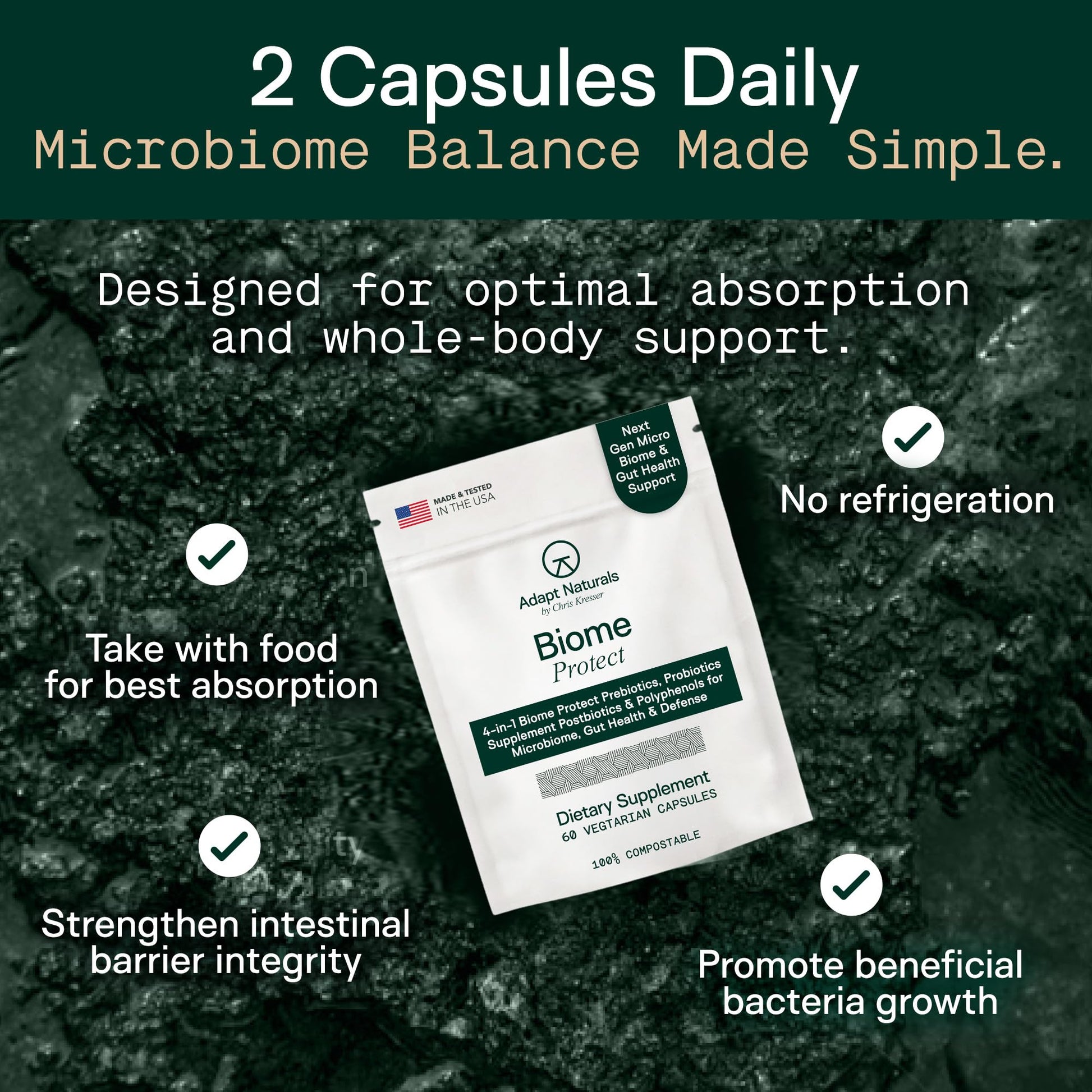 Adapt Naturals 4-in-1 Biome Protect Prebiotics, Probiotics Supplement Postbiotics & Polyphenols for Microbiome, Gut Health & Defense - PrimeBioHealth - canada supplements