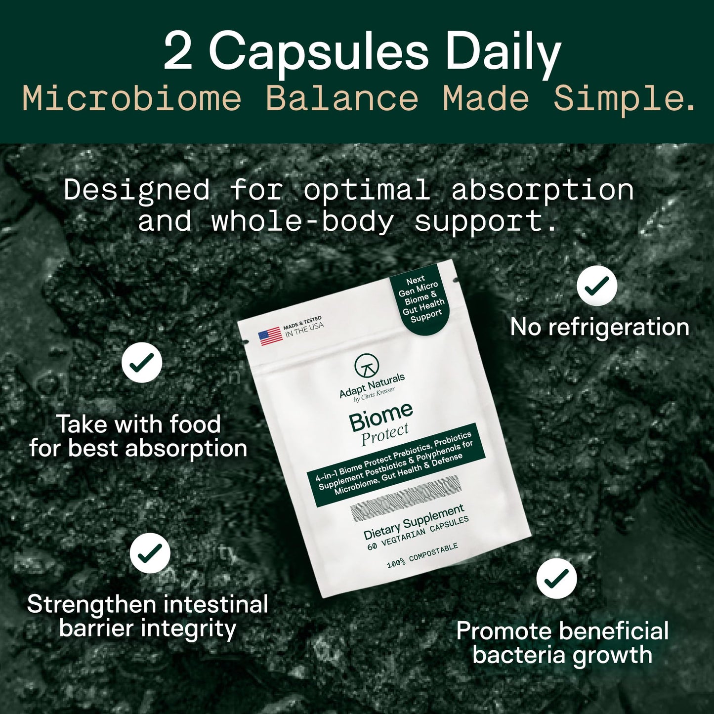 Adapt Naturals 4-in-1 Biome Protect Prebiotics, Probiotics Supplement Postbiotics & Polyphenols for Microbiome, Gut Health & Defense for Women & Men, 30 Day Supply - PrimeBioHealth - canada supplements