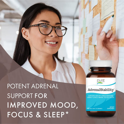 Adrenal Stability by Pure Essence - Adrenal Fatigue Supplement with Ashwagandha, Holy Basil, Supports Healthy Stress Response, Energy, Sleep (30 Caps) - PrimeBioHealth - canada supplements