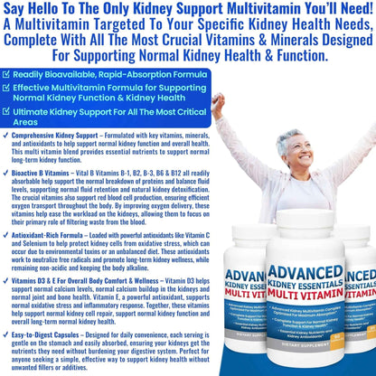Advanced Kidney Essentials Multivitamin. Kidney Support Supplement for Complete Kidney Health. Kidney Health Supplement