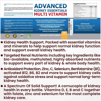 Advanced Kidney Essentials Multivitamin. Kidney Support Supplement for Complete Kidney Health. Kidney Health Supplement