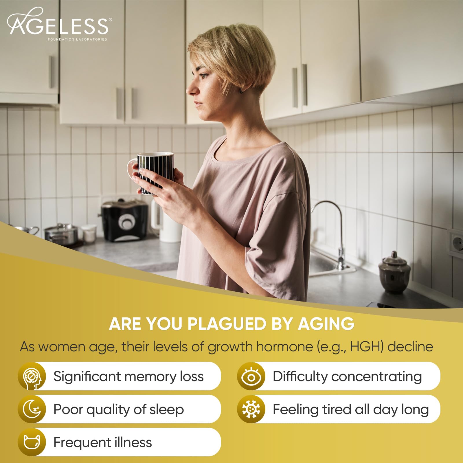 AGELESS™: UltraMAX Gold™ Capsules, HGH Anti-Aging Supplement for Women, Slows Cellular Aging, Supports Immune Health, Smoother Skin Tone and Restorative Sleep, Weight Management, 90 Capsules | Healthy Aging Support, Cellular Energy, Longevity Support, Dai - PrimeBioHealth - canada supplements