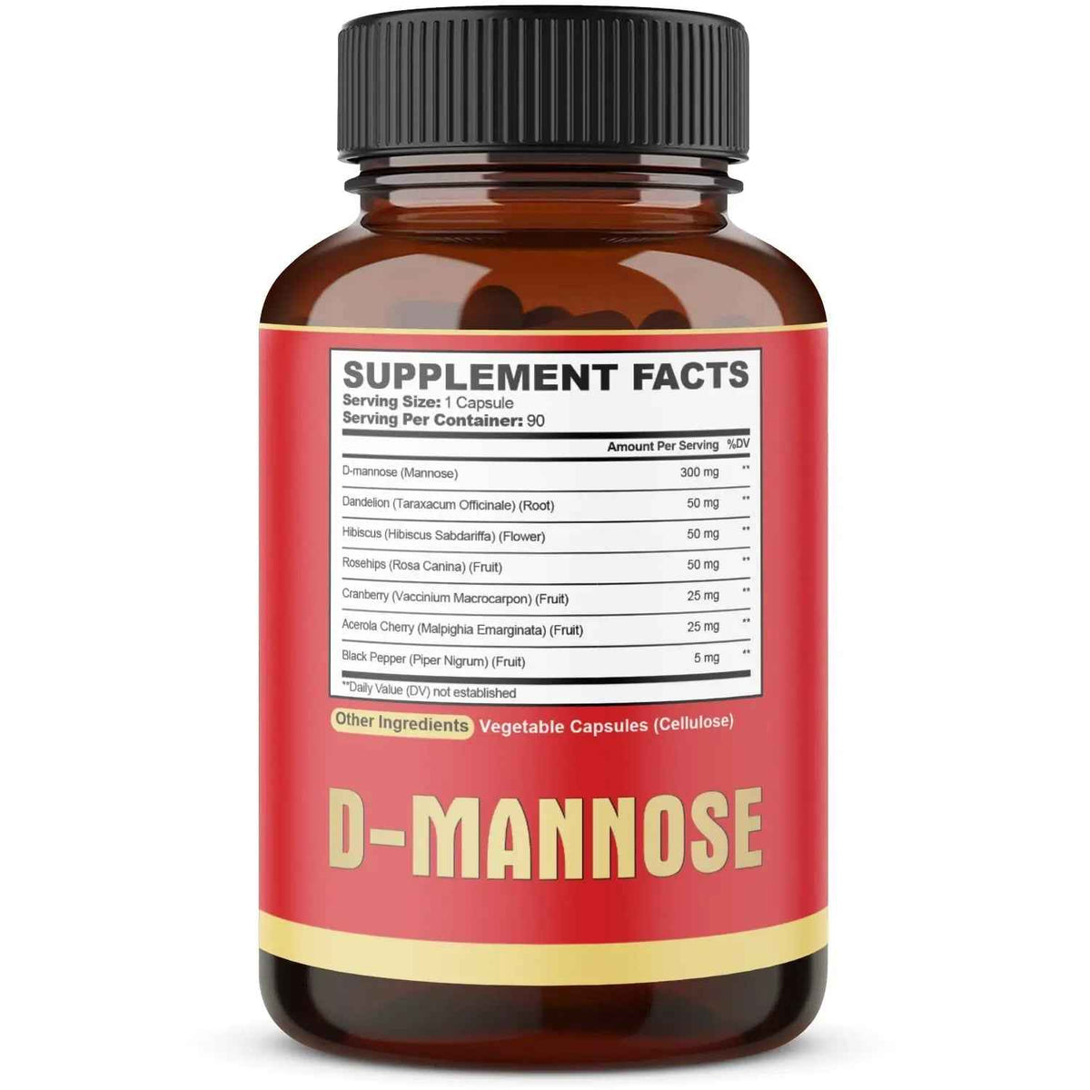 agobi D-Mannose Capsules - 7 Herbs with Cranberry, Dandelion, Hibiscus and More - Support Flush Impurities and Urinary Tract Health - 90 Vegan Capsules 3-Month Supply