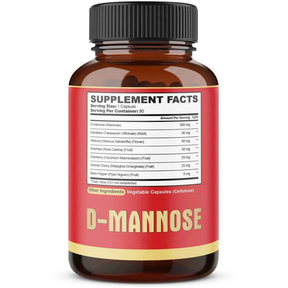 agobi D-Mannose Capsules - 7 Herbs with Cranberry, Dandelion, Hibiscus and More - Support Flush Impurities and Urinary Tract Health - 90 Vegan Capsules 3-Month Supply