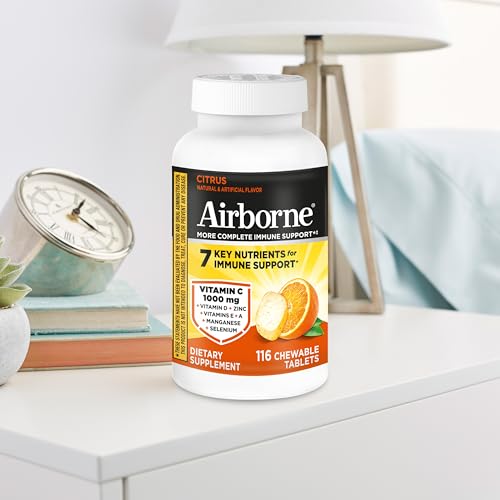 Airborne Vitamin C 1000mg (per Serving) - Citrus Chewable Tablets (116 Count in a Bottle), Gluten-Free Immune Support Supplement, with Vitamins A C E, Zinc, Selenium - PrimeBioHealth - canada supplements