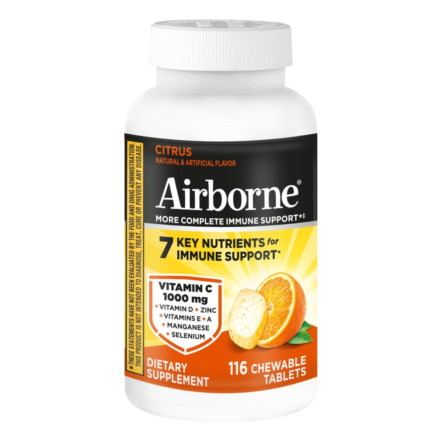 Airborne Vitamin C 1000mg (per Serving) - Citrus Chewable Tablets (116 Count in a Bottle), Gluten-Free Immune Support Supplement, with Vitamins A C E, Zinc, Selenium - PrimeBioHealth - canada supplements