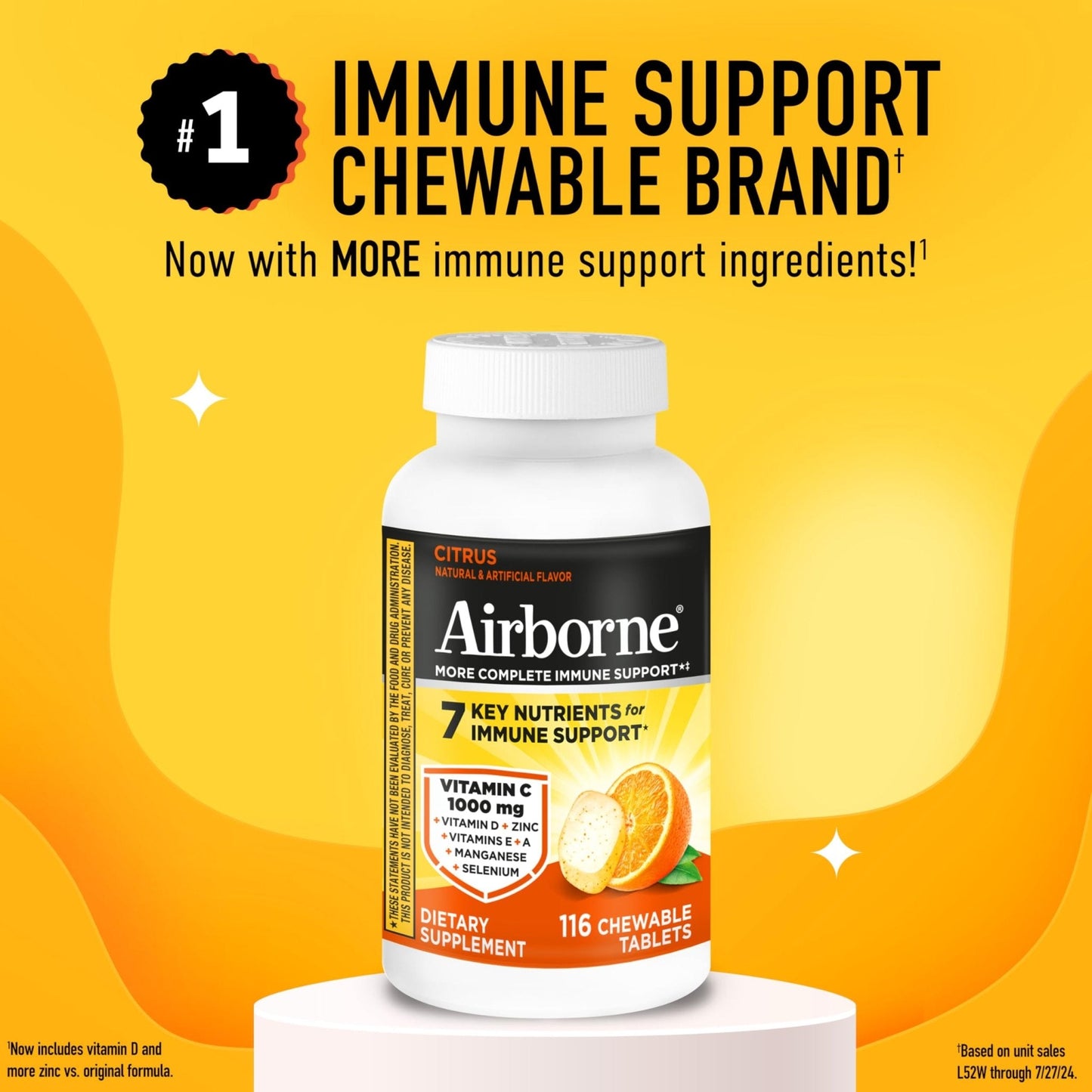 Airborne Vitamin C 1000mg (per Serving) - Citrus Chewable Tablets (116 Count in a Bottle), Gluten-Free Immune Support Supplement, with Vitamins A C E, Zinc, Selenium - PrimeBioHealth - canada supplements