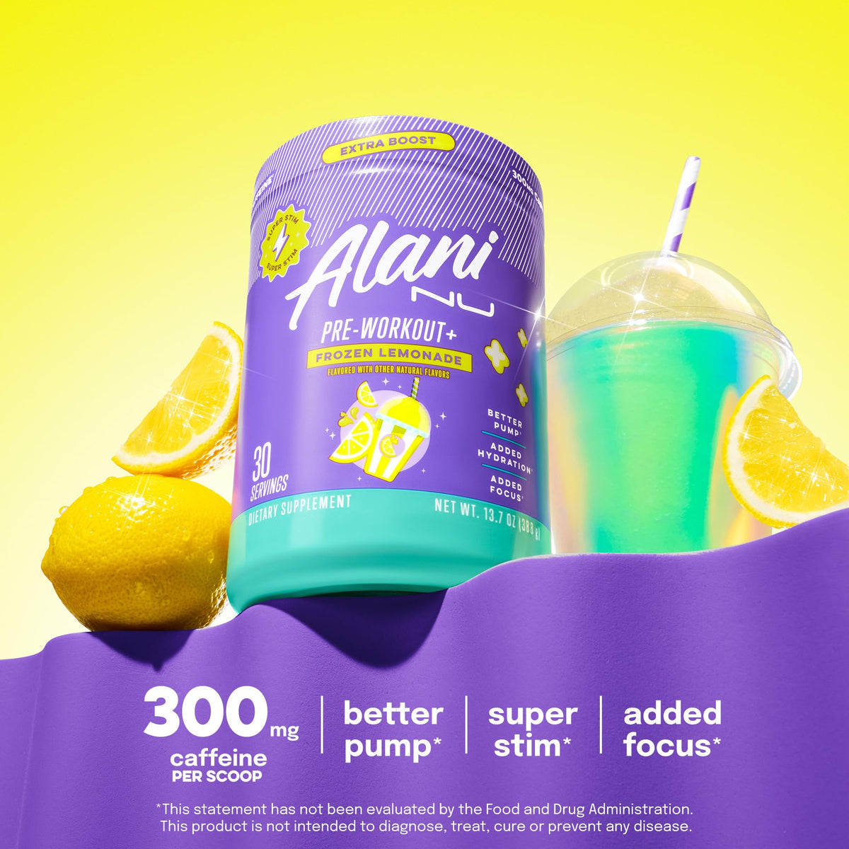 Alani Nu Pre Workout+ Powder Frozen Lemonade, Extra Boost, Sugar Free, 300mg Caffeine, L-Theanine, Beta-Alanine, Citrulline, 30 Servings - PrimeBioHealth - canada supplements