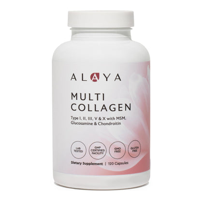 Alaya Naturals Hydrolyzed Multi Collagen Peptides Protein Capsules - Type I, II, III, V, X Grass-Fed Bovine, Chicken, Marine Collagen Supplement with MSM - PrimeBioHealth - canada supplements