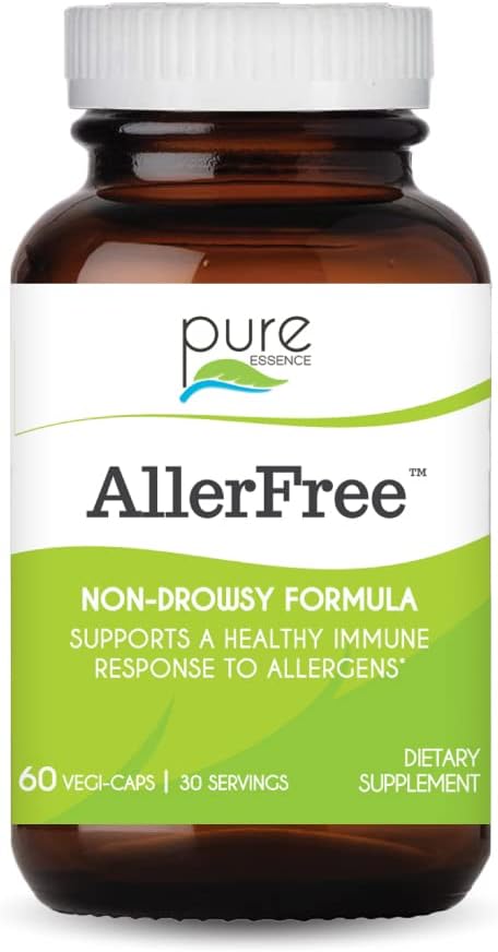 AllerFree Natural Allergy Support Supplement by Pure Essence Labs - Non Drowsy Pills for Sinus and Nasal Health Seasonal Allergies with Enzymes and Herbs - 60 Capsules - PrimeBioHealth - canada supplements