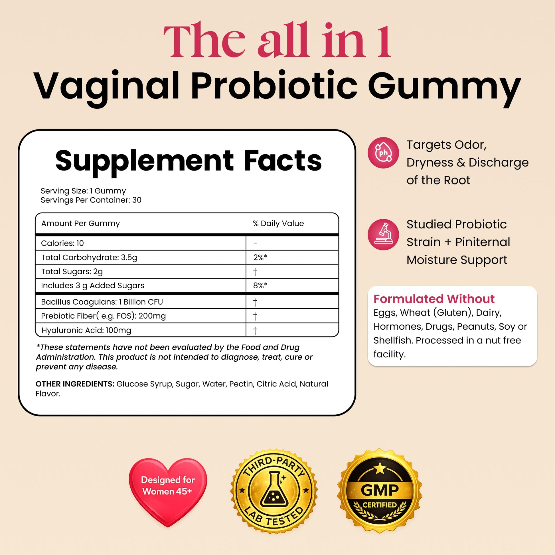 ALLFEMME Flora+ Women’s Vaginal Probiotic Gummies for pH Balance, Odor and Freshness Support with Prebiotics & Hyaluronic Acid - PrimeBioHealth - canada supplements