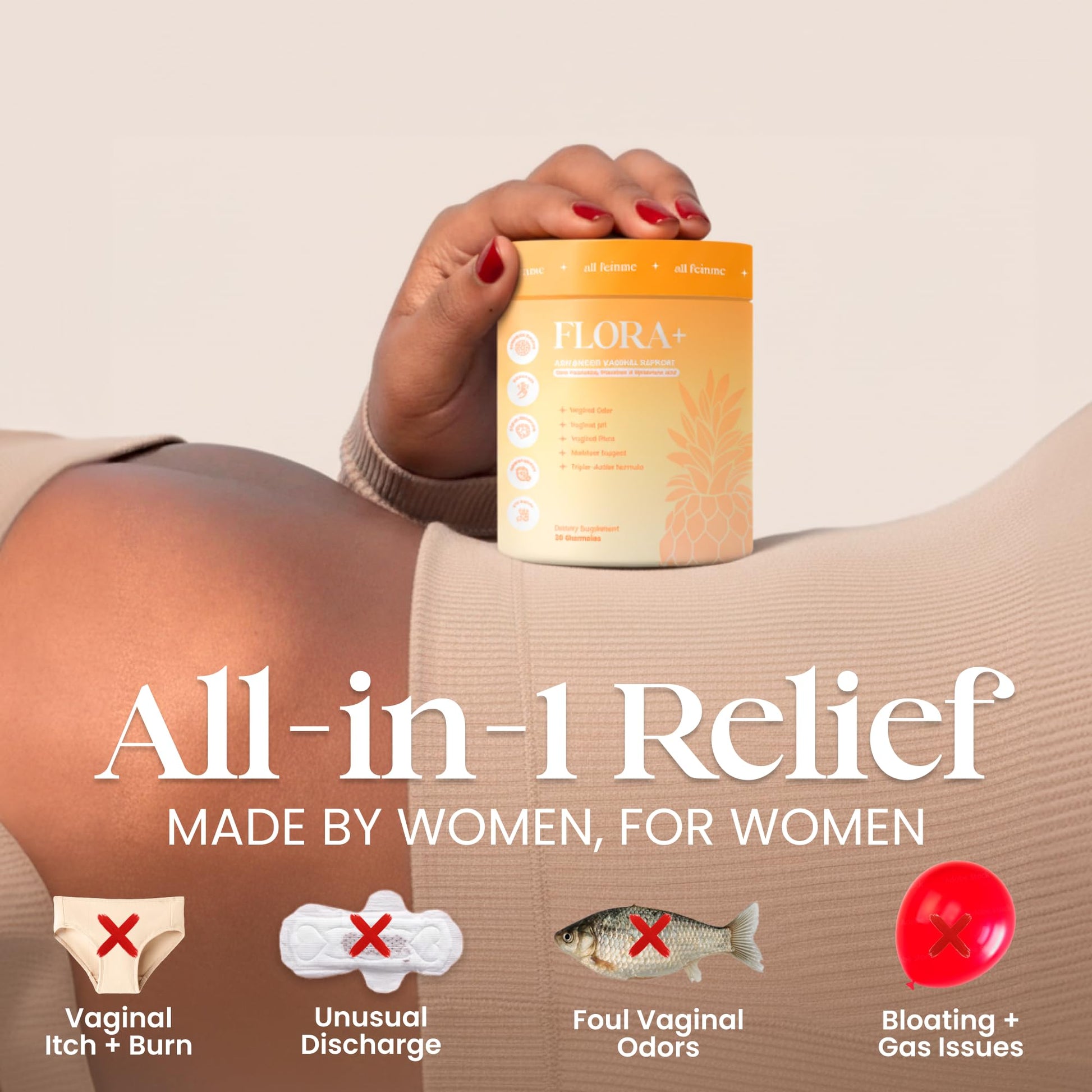 ALLFEMME Flora+ Women’s Vaginal Probiotic Gummies for pH Balance, Odor and Freshness Support with Prebiotics & Hyaluronic Acid - PrimeBioHealth - canada supplements